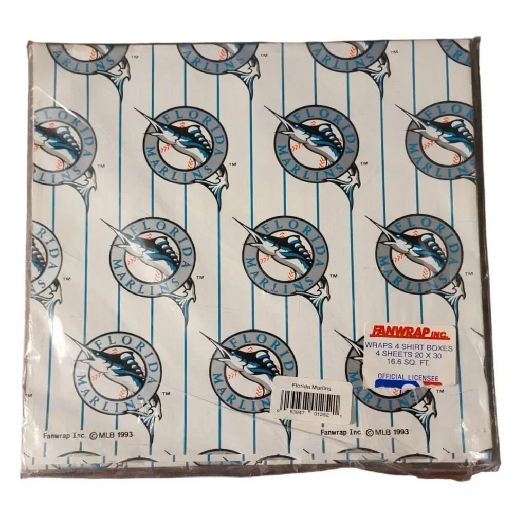 Vintage MLB Florida Marlins Baseball Fanwrap Inc Shirt Box Wrapping Gift Sheets